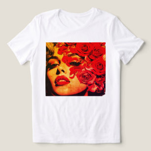 Woman With Roses Covering Her Face on a Soft White Tri-Blend Shirt
