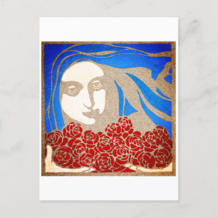 Woman with roses postcard