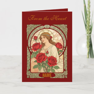 Woman With Roses Romantic Illustration Card