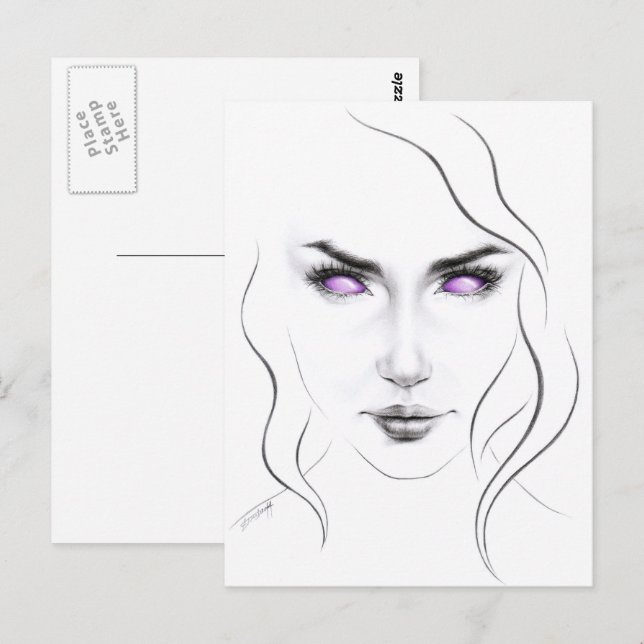 Woman with strange purple eyes Minimalist Line art Postcard (Front/Back)