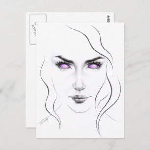Woman with strange purple eyes Minimalist Line art Postcard