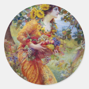 Woman with Summer Bounty Classic Round Sticker