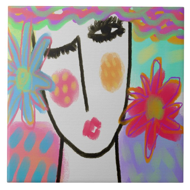 Woman With Summer Flowers Tile (Front)