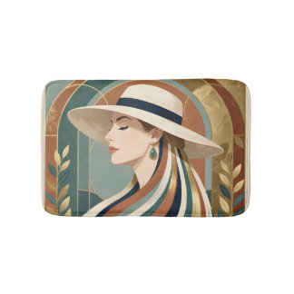 Woman with sunhat art deco bath mat
