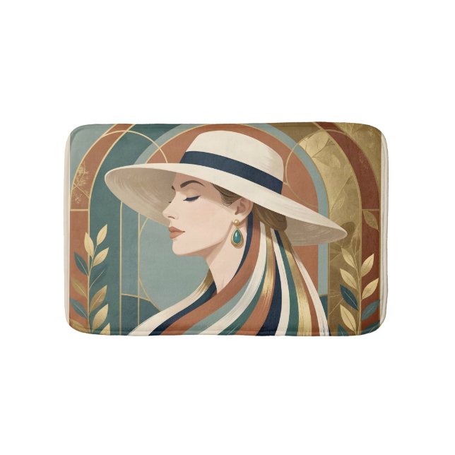 Woman with sunhat art deco bath mat (Front)