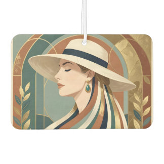 Woman with sunhat art deco car air freshener