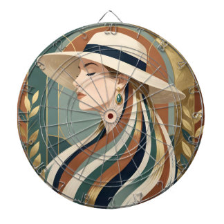 Woman with sunhat art deco dartboard