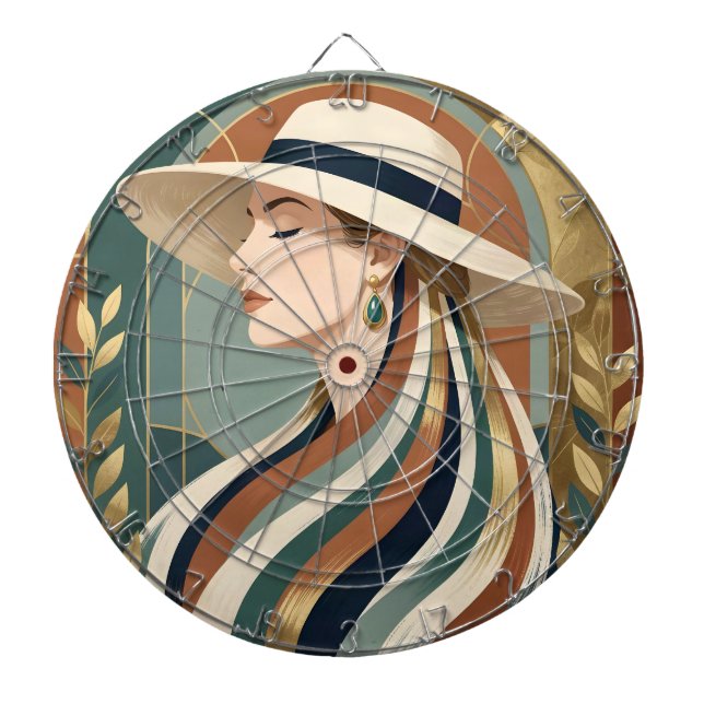 Woman with sunhat art deco dartboard (Front)