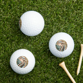 Woman with sunhat art deco golf balls