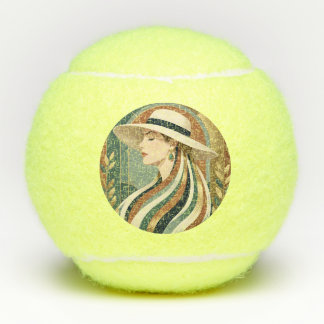 Woman with sunhat art deco tennis balls