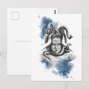 Woman with tentacles in hair fantasy surreal art postcard