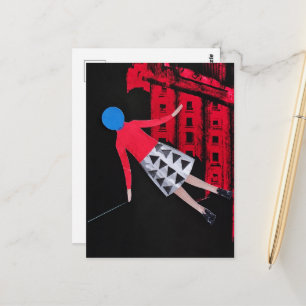 Woman With the Blue Circle For A Head Surreal Postcard