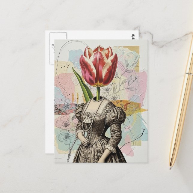 Woman With Tulip Head Postcard (Front/Back In Situ)