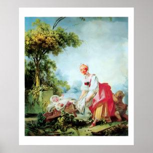 WOMAN WITH TWO CHILDREN Premium Canvas Poster
