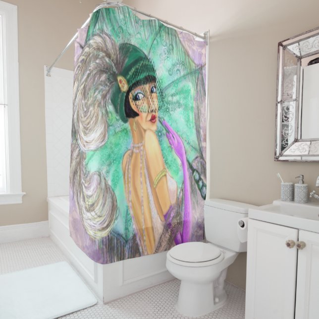 Woman with Umbrella Shower Curtain (In Situ)