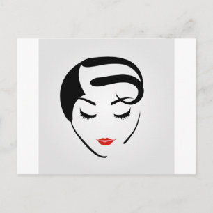 woman with vintage hairstyle and make up postcard