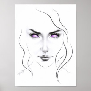 Woman with violet eyes minimal line art Poster