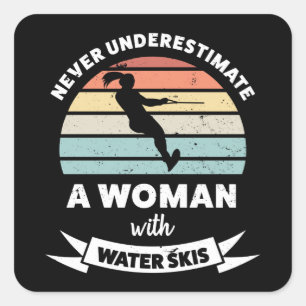 Woman with Water Skis Funny Gift Wife Square Sticker