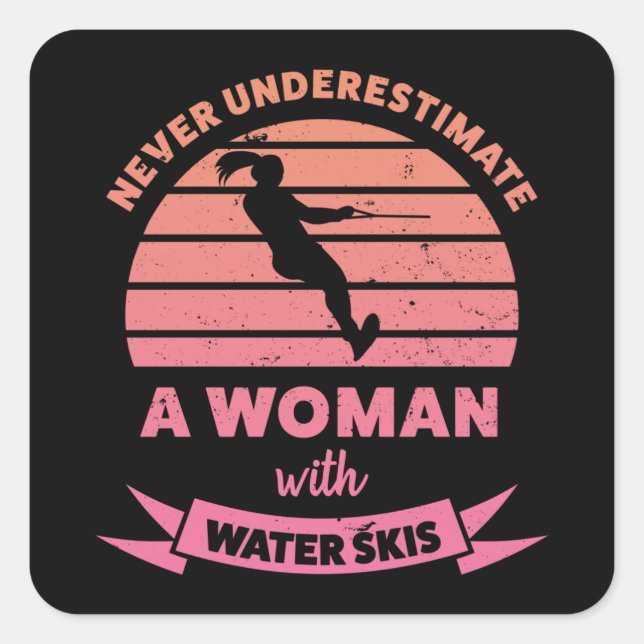 Woman with Water Skis Funny Gifts Wife Square Sticker (Front)