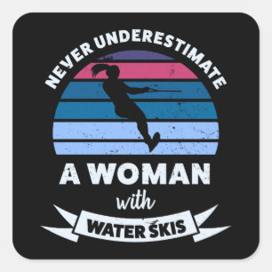 Woman with Water Skis Funny Mom Gift Square Sticker