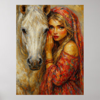 Woman with White Horse fine art print