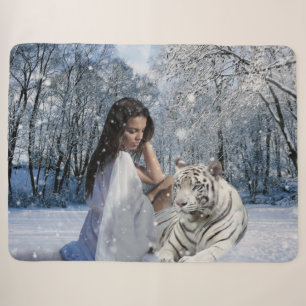 WOMAN with WHITE TIGER Sherpa Blanket