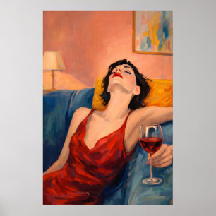 Woman With Wine Poster, Relaxed Evening Wall Art
