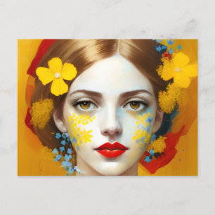 Woman With Yellow Flowers Postcard