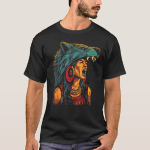 Woman Wolf Head Mask Native American Spirituality T-Shirt