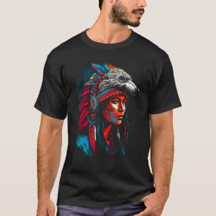 Woman Wolf Head Native American Interconnected T-Shirt