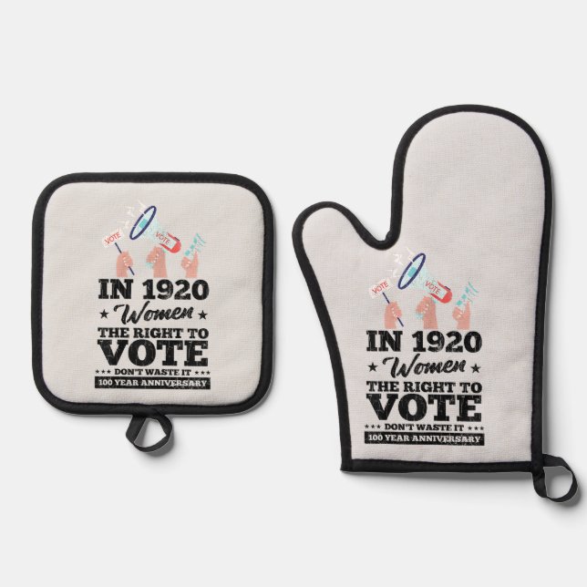 Woman Won Right To Vote Funny Voting Elections 202 Oven Mitt & Pot Holder Set (Front)