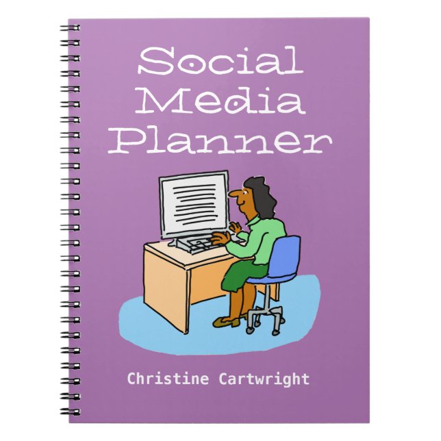 Woman working on Social Media at a computer. Notebook (Front)