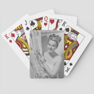 Woman Wrapped Up Playing Cards