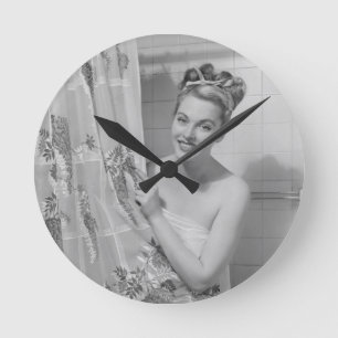 Woman Wrapped Up Round Clock