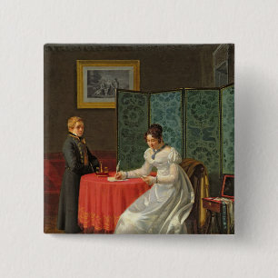 Woman Writing a Letter 15 Cm Square Badge