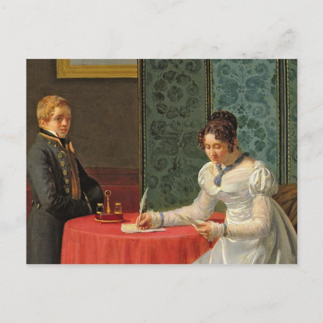 Woman Writing a Letter Postcard (Front)