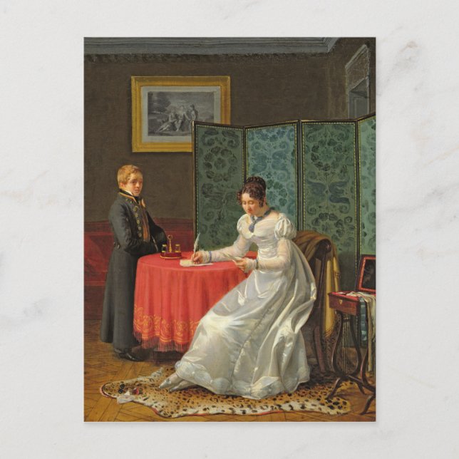 Woman Writing a Letter Postcard (Front)