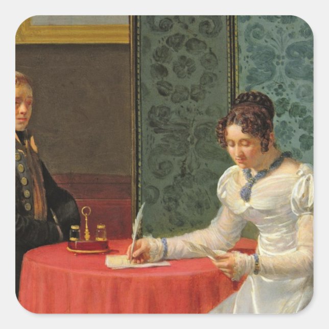 Woman Writing a Letter Square Sticker (Front)