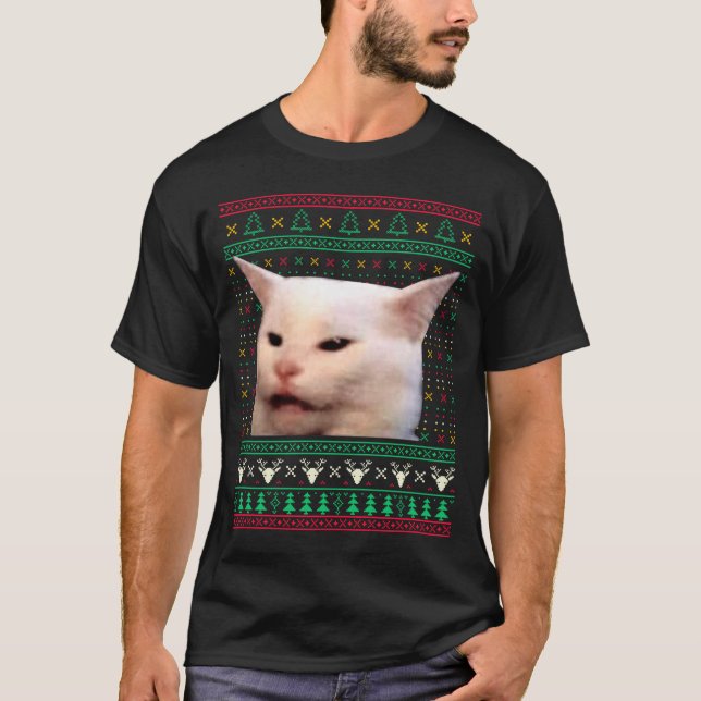 Woman Yelling At A Cat Ugly X-mas Sweaters Funny M (Front)