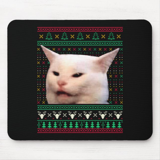 Woman Yelling At A Cat Ugly X-mas Sweaters Funny M Mouse Mat (Front)