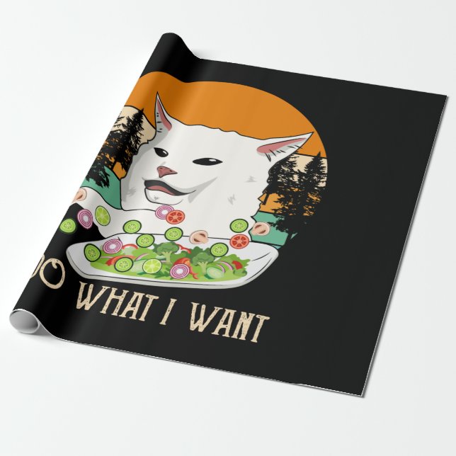 Woman Yelling At Cat Meme, Cat Meme Wrapping Paper (Unrolled)