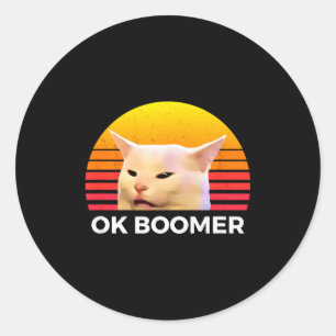 Woman Yelling At Table Dinner Funny Cat Ok Boomer  Classic Round Sticker