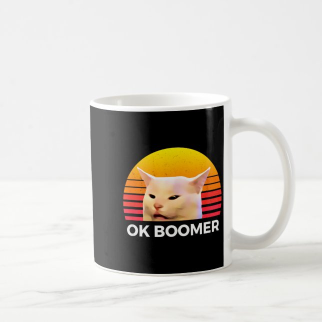 Woman Yelling At Table Dinner Funny Cat Ok Boomer  Coffee Mug (Right)