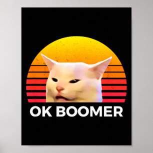 Woman Yelling At Table Dinner Funny Cat Ok Boomer Poster