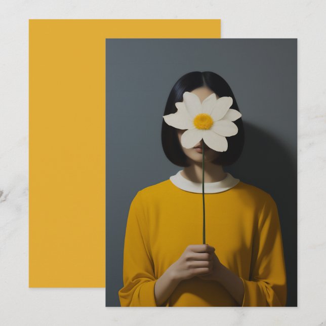 Woman Yellow Dress White Flower Invitation (Front/Back)