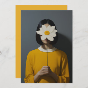 Woman Yellow Dress White Flower Invitation