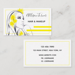 Woman Yellow flowers in Hair Elegant Makeup artist Business Card