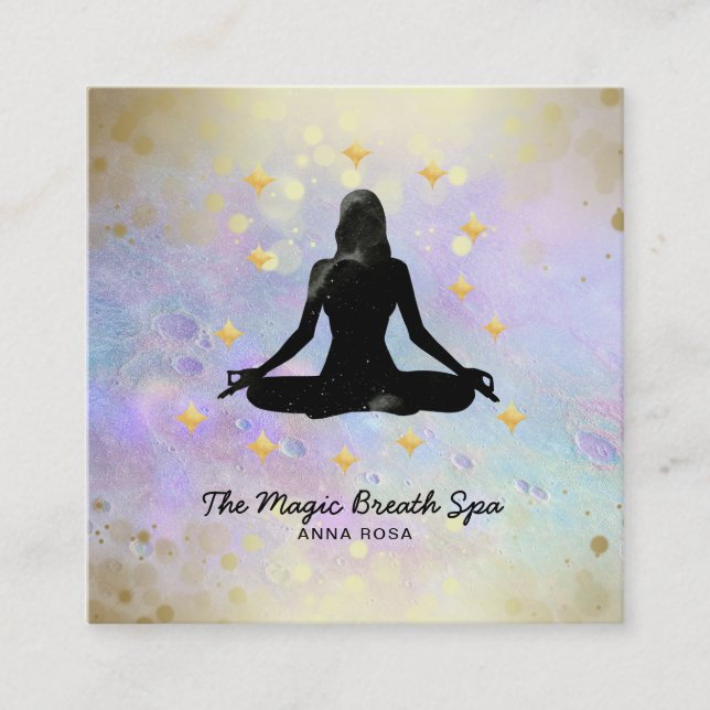 *~ Woman Yoga Gold Meditation  Mindfulness Glitter Square Business Card (Front)