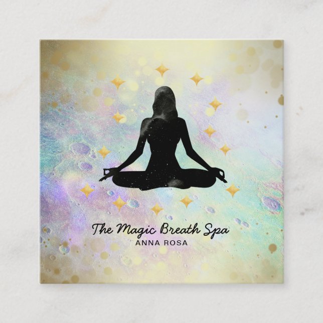 *~ Woman Yoga Meditation  Mindfulness Gold Glitter Square Business Card (Front)