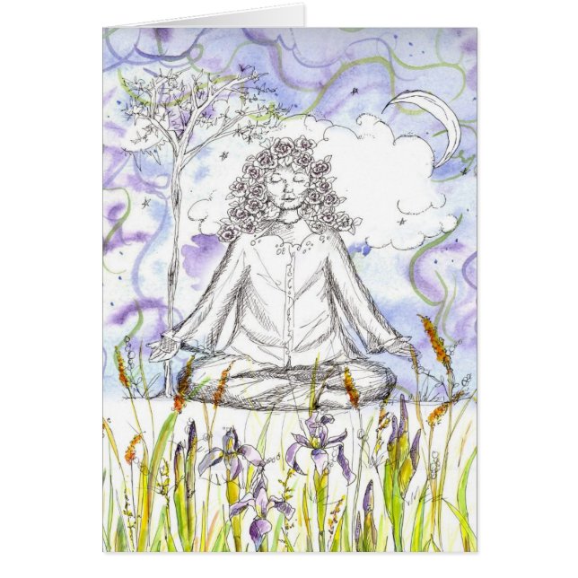 Woman Yoga Meditation Namaste Rose Drawing Blank (Front)